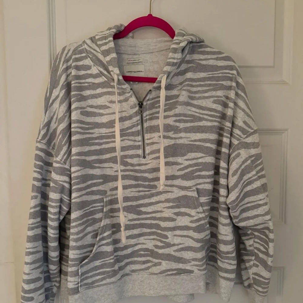 Gray and White Zebra Print Hoodie